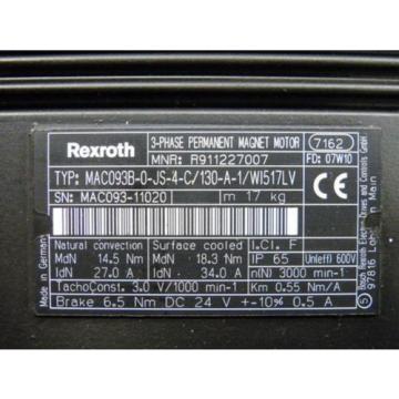 Rexroth Great Britain (UK)  MAC093B-0-JS-4-C/130-A-1/WI517LV 3-Phase Permanent Magnet Motor = überho