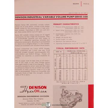 Denison St. Lucia  600, 700 800 Series, Vane Type Pump Motor Service Manual 1964
