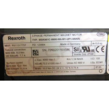 REXROTH Germany  MSK061C-0600-NN-M1-UP1-NNNN | Permanant Magnet Servo Motor  Origin