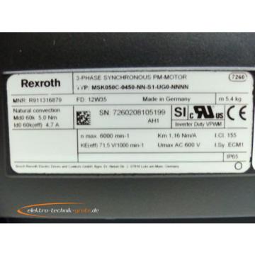 Rexroth Spain  MSK050C-0450-NN-S1-UG0-NNNN MRN: 911316879 3-Phase Synchronous PM-Motor