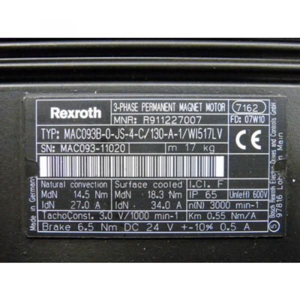 Rexroth Great Britain (UK)  MAC093B-0-JS-4-C/130-A-1/WI517LV 3-Phase Permanent Magnet Motor = überho #4 image