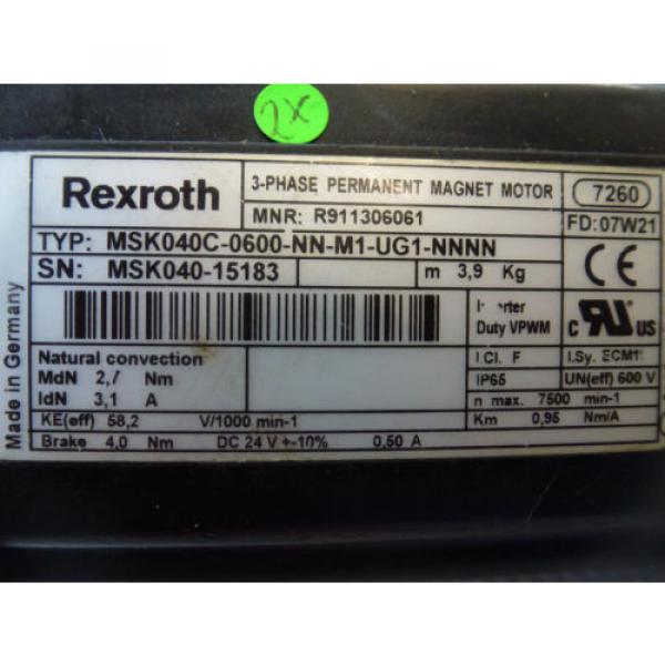 Rexroth Great Britain (UK)  MSK040C-0600-NN-M1-UG1-NNNN, 3-Phase Sincrono Motore PM con Freno #2 image