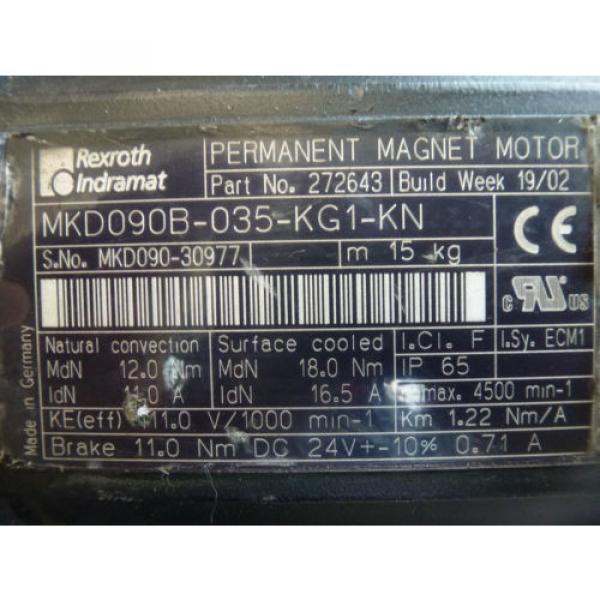 Rexroth Ireland  Indramat MKD090B-035-KG1-KN Permanent Magnet Motor with brake #3 image