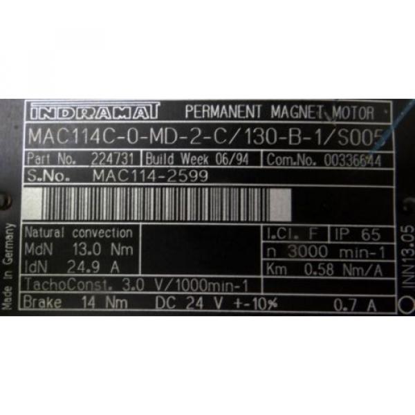 REXROTH Comoros  INDRAMAT MAC114C-0-MD-2-C/130-B-1/S005 Servomotor - unused - #3 image