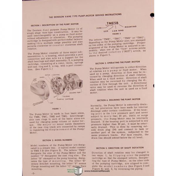 Denison St. Lucia  600, 700 800 Series, Vane Type Pump Motor Service Manual 1964 #2 image