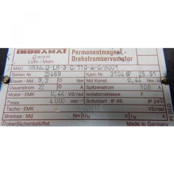 REXROTH Cook Islands  INDRAMAT Servomotor MAC 093A-0-LS-3-C/110-A-0/S001  -used- #3 image